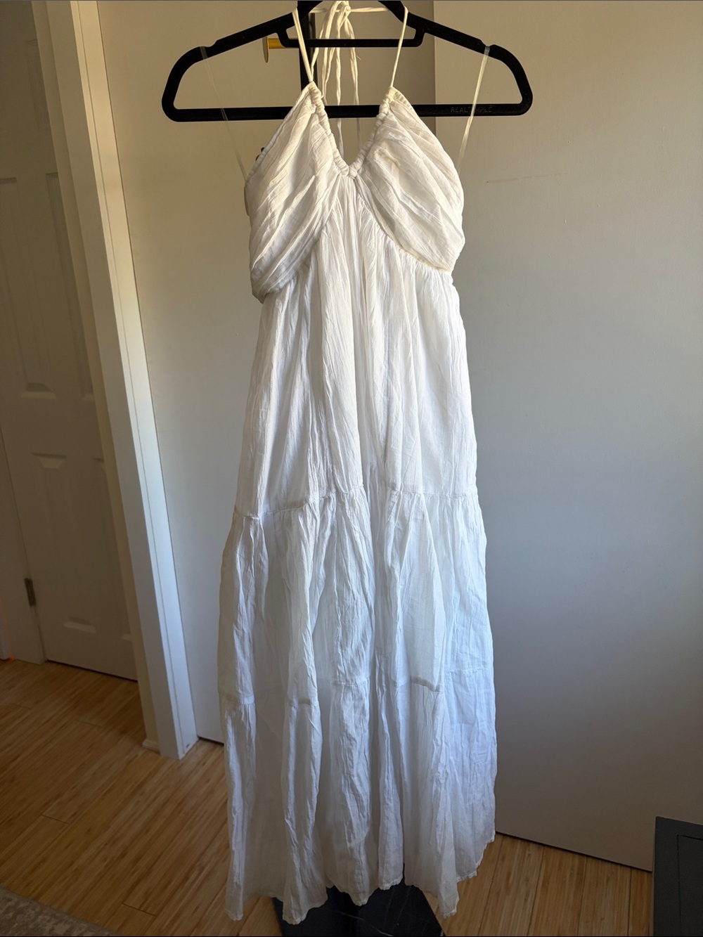 NWOT AE Breezy Halter Open Back Maxi Flowy Summer Dress, double layered sz M